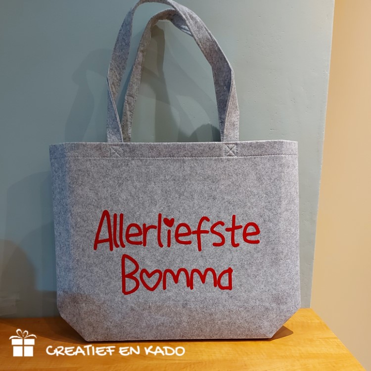 vilten shopper eigen tekst, vilten tas bedrukt.