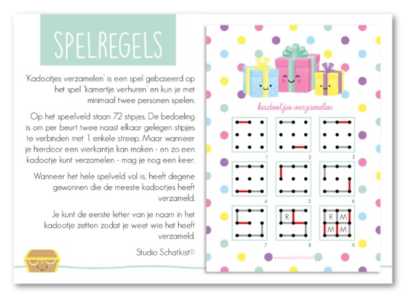 spelregels cadeautjes verzamelen, spelregels kamertje verhuren studio schatkist