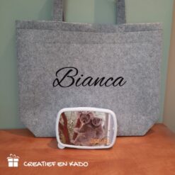 vilten shopper met naam, vilten shopper bedrukt, Bianca