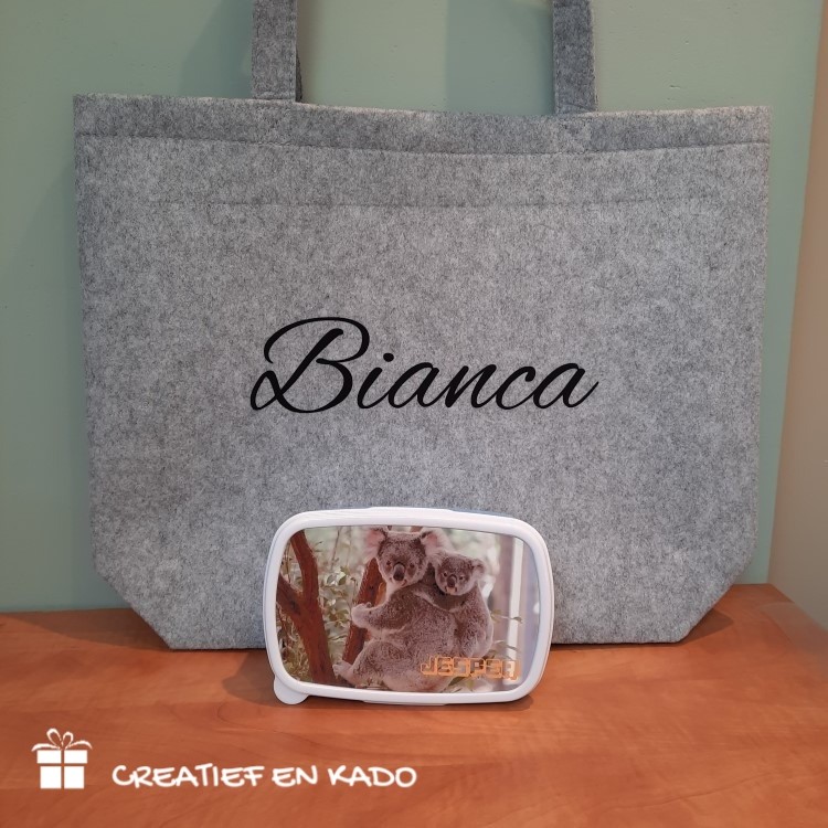 vilten shopper met naam, vilten shopper bedrukt, Bianca