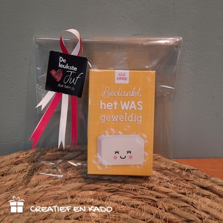 zeep blokje bedankt het was geweldig, kado juf