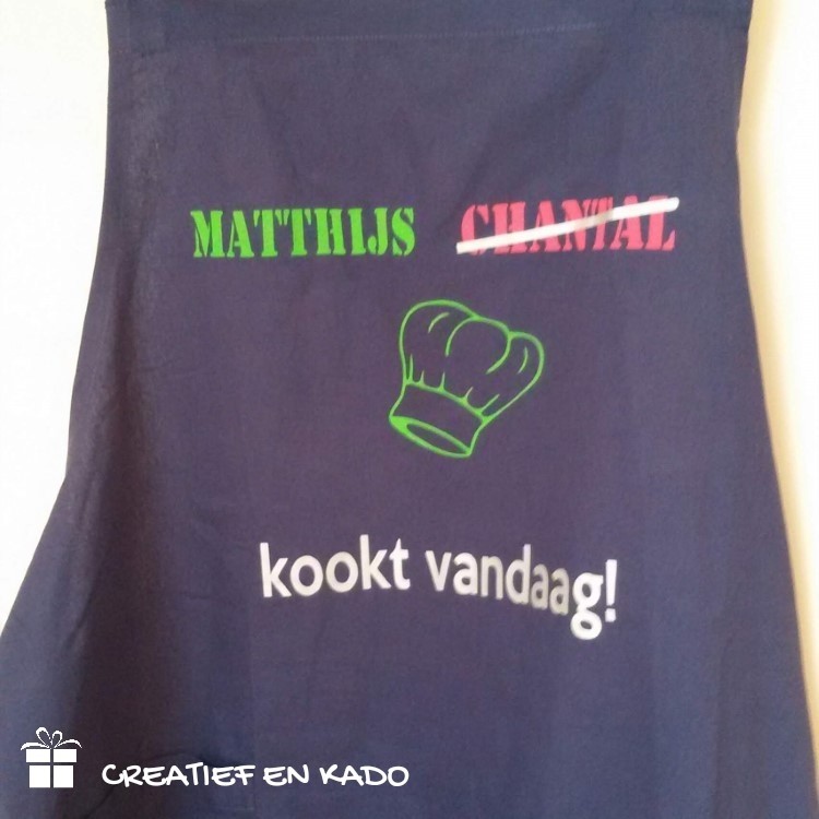 keukenschort navy, keukenschort samenwonen, keuekenschort met naam