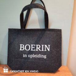 vilten shopper bedrukt, shopper boerin in opleiding
