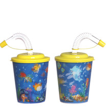 3d beker oceaan, 3d beker met deksel, dopje en rietje