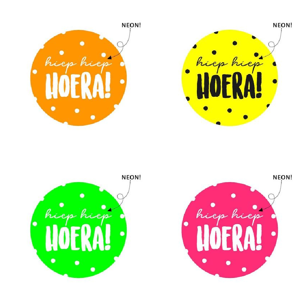 hiep hiep hoera neon sticker, hiep hiep hoera sluitzegel, felecitatie sticker