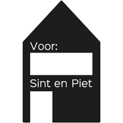 sticker sinterklaas huisje, cadeau sticker sinterklaas, naamsticker sinterklaas, sinterklaas huisje naam sticker zwart