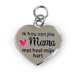 charm for you mama, bedeltje mama, hartje met tekst mama, ik hou van jou mama met heel mijn hart