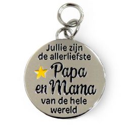 charm for you papa en mama, bedeltje papa en mama, cadeau moederdag, cadeau vaderdag, jullie zijn de allerliefste papa en mama van de hele wereld