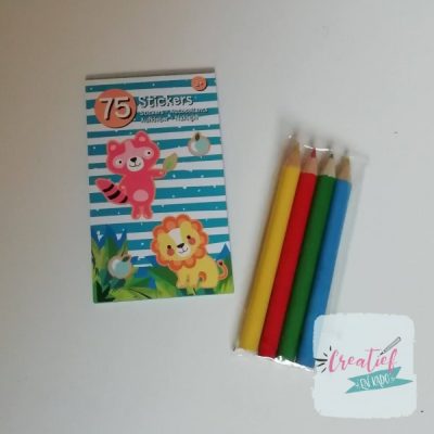dieren stickerboekje potloodjes traktatie, kleuter traktatie