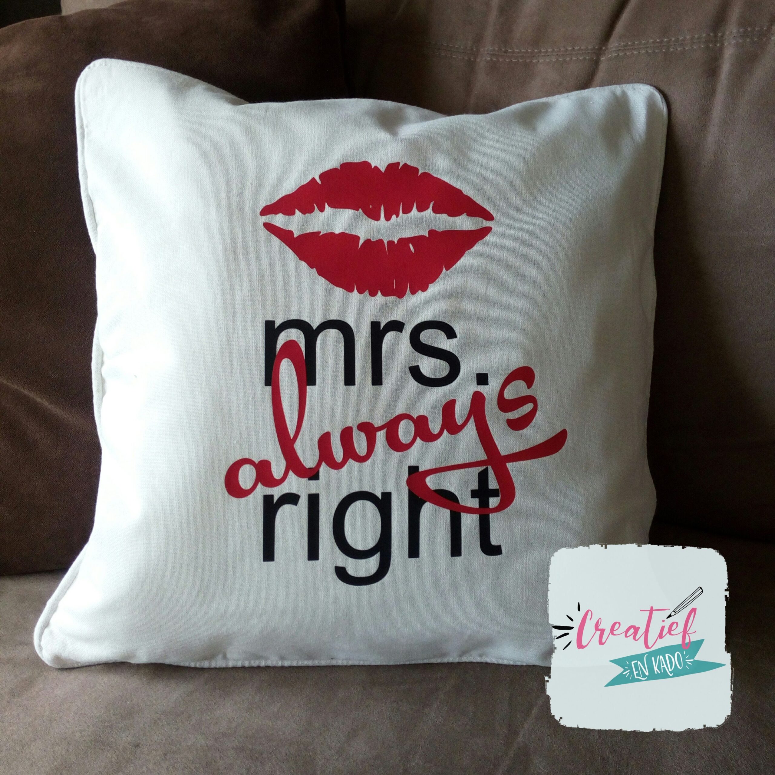 kussenhoes mrs always right, kussenhoes eigen tekst