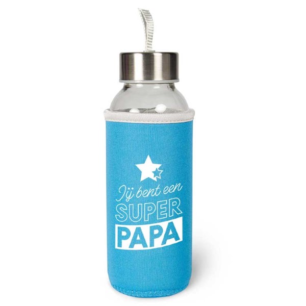 waterfles papa, waterfles super papa, cadeau vaderdag, duurzame waterfles