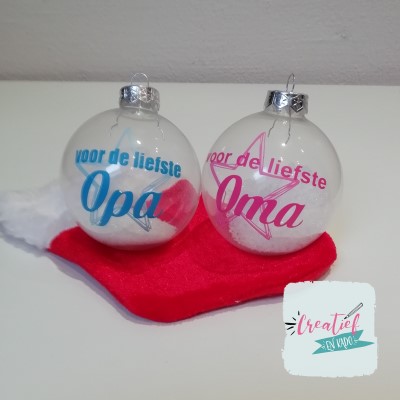 kerstbal liefste oma, kerstbal liefste opa, kerstbal helder glas, kerstbal 7 cm