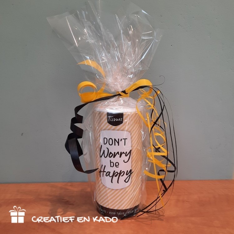 tissue box don't worry be happy, inpakken, inpakinspiratie, kado inpak service
