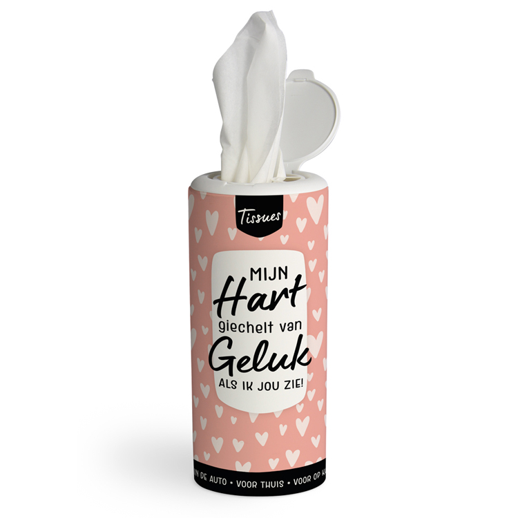 tissue dispenser geluk, mijn hart giechelt van geluk als ik jou zie