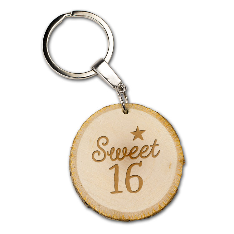 boomschijf sleutelhanger sweet 16, sleutelhanger verjaardag, cadeau verjaardag, 16 jaar