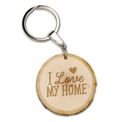 boomschijf sleutelhanger i love my home, cadeau nieuwe woning, cadeau verhuist, house warming