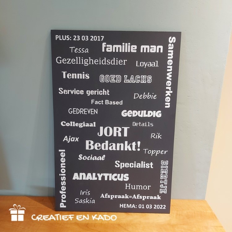 tekstbord jort bedankt, tekstbord eigen tekst, tekstbord antraciet