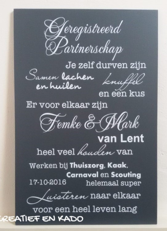 tekstbord geregistreerd partnerschap femke en mark, tekstbord eigen tekst