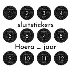 sluitstickers hoera ... jaar zwart