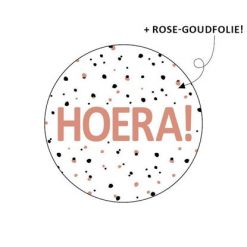 sluitsticker hoera, ronde sticker hoera, verjaardag sticker, felicitatie sticker