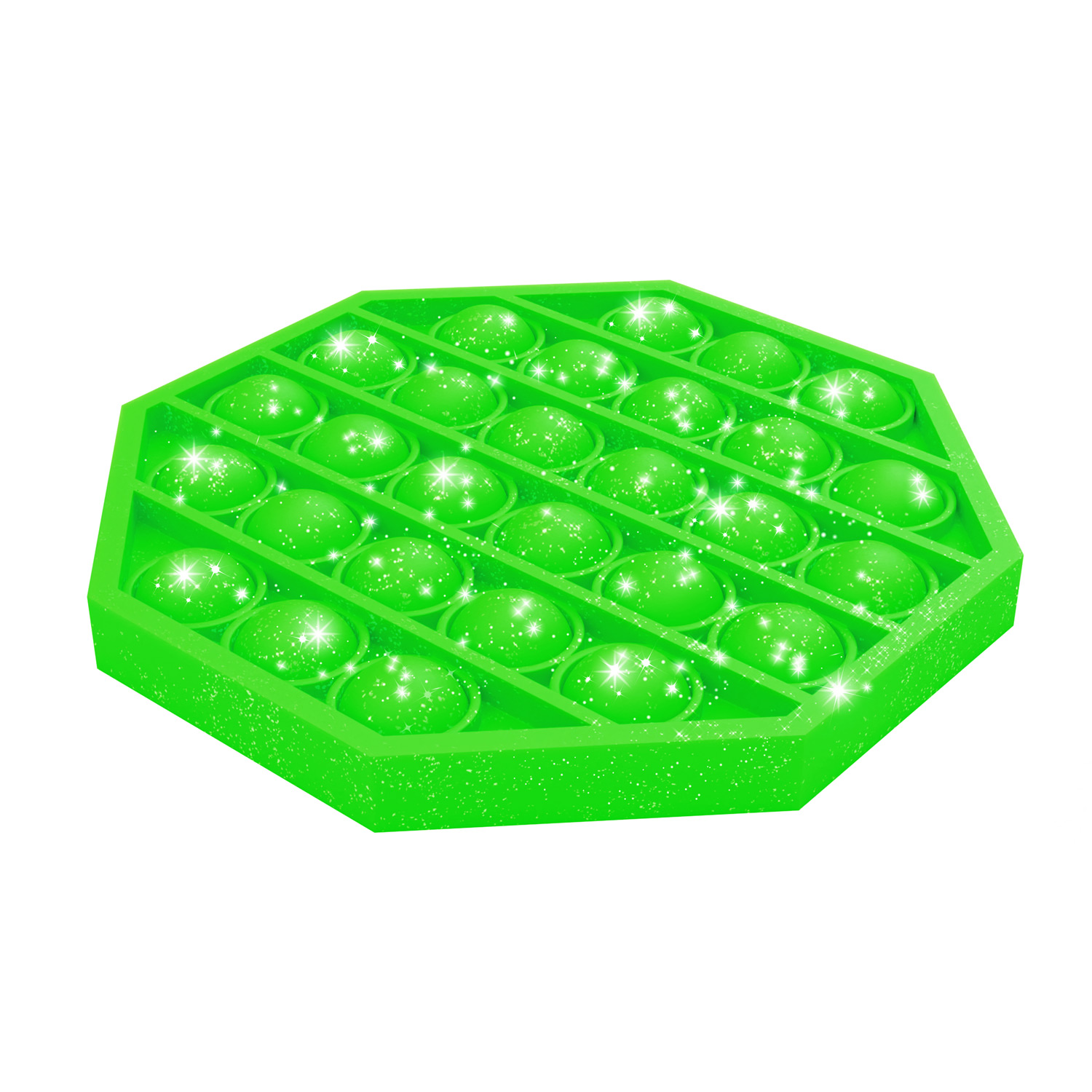bubble pop-it groen glitter, fidget bubble pops groen 8-hoek