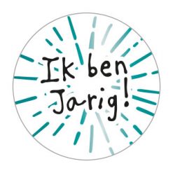 sluitsticker ik ben jarig turqouise, sluitsticker verjaardag jongen