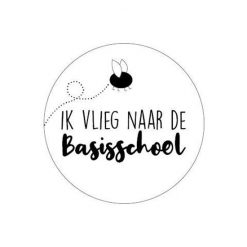 Sluitsticker ik vlieg naar de basisschool, ronde sticker afscheid traktatie