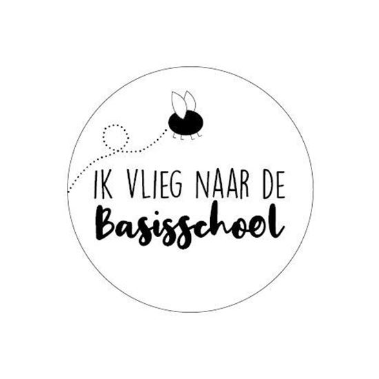 Sluitsticker ik vlieg naar de basisschool, ronde sticker afscheid traktatie