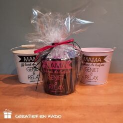 zinken emmer mama jij bent de liefste, geniet en relax kadoset mama, kado Moederdag, moederdag kadotips