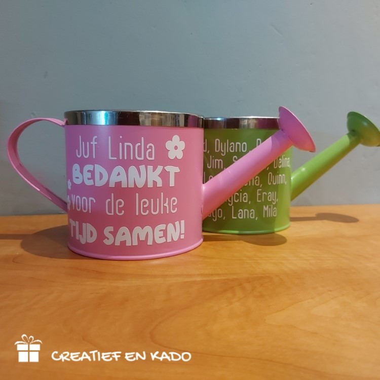 gieter bedankt juf, juf bedankt voor de leuke tijd samen, gieter eigen tekst