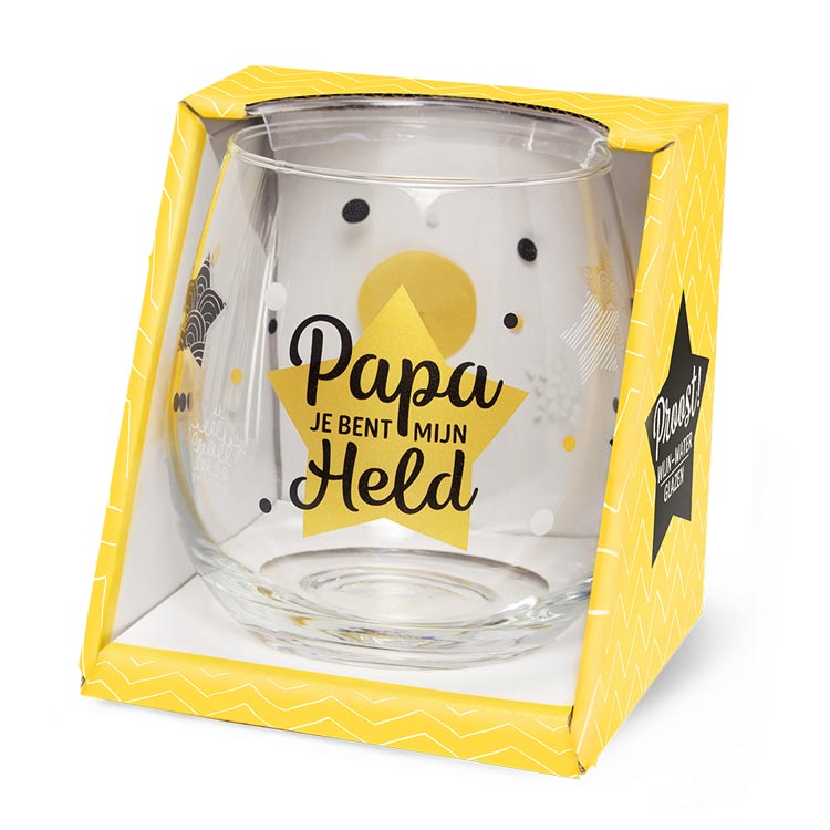 water- wijnglas papa mijn held, papa jij bent mijn held, cadeau papa, cadeau Vaderdag