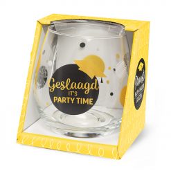 water- wijn glas geslaagd party time, geslaagd it's party time, waterglas geslaagd, wijnglas geslaagd, examen cadeau