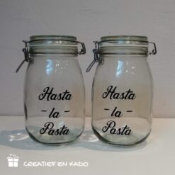 weckpot hasta la pasta, weckpot gevuld met pasta, weckpot afscheid