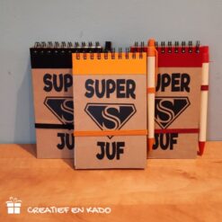 notitieboekje superjuf of supermeester, notitieklappertje, cadeau juf, cadeau meester, super Juf, super meester