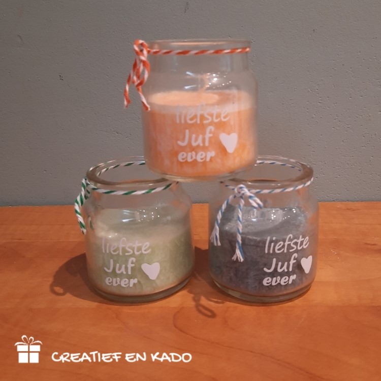 kaarsje in glas leerkracht, cadeau juf, liefste juf ever