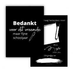 minikaart bedankt vreemde schooljaar, minikaart juf, minikaart meester