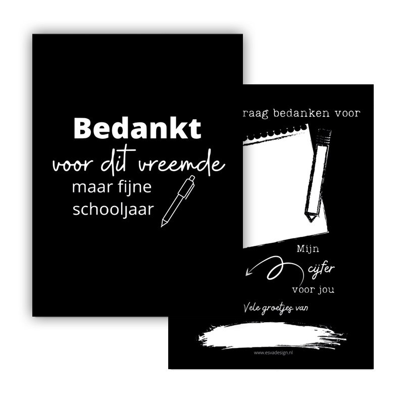 minikaart bedankt vreemde schooljaar, minikaart juf, minikaart meester