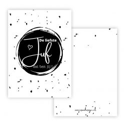 minikaart de liefste juf, kaart juf, cadeaukaartje juf