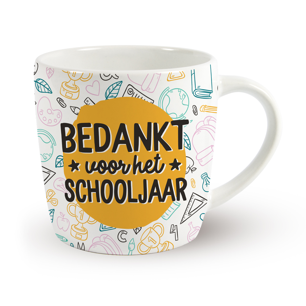 mok einde schooljaar, mok bedankt schooljaar, cadeau juf, cadeau meester