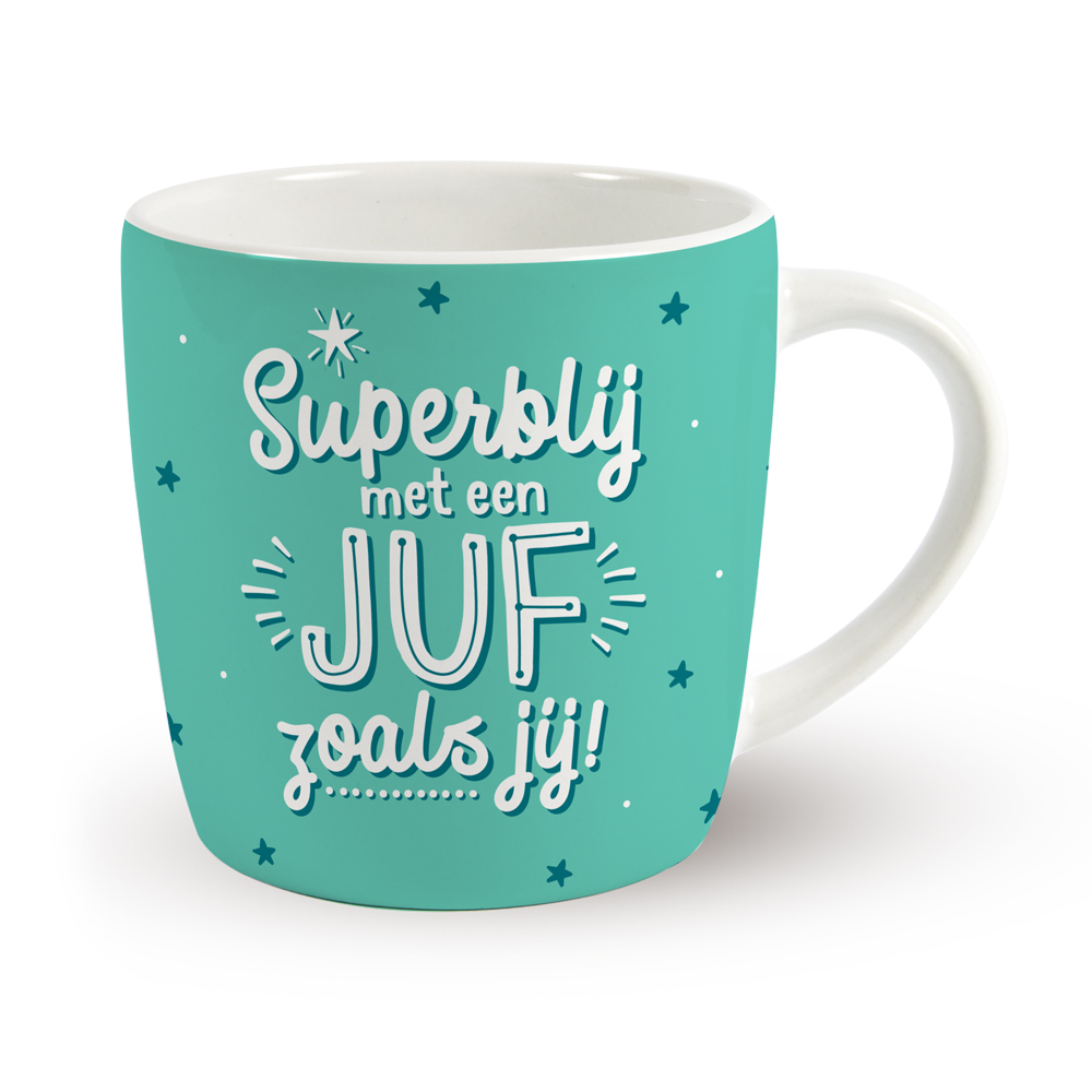 mok juf superblij, kado einde schooljaar