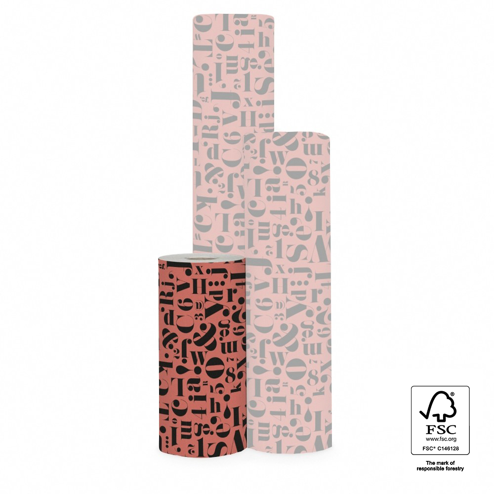 inpakpapier script red, cadeau papier brick red, kaftpapier