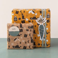 Inpakpapier Sinterklaas, inpakpapier sint illustratie geel, inpakpapier sint illustratie kraft