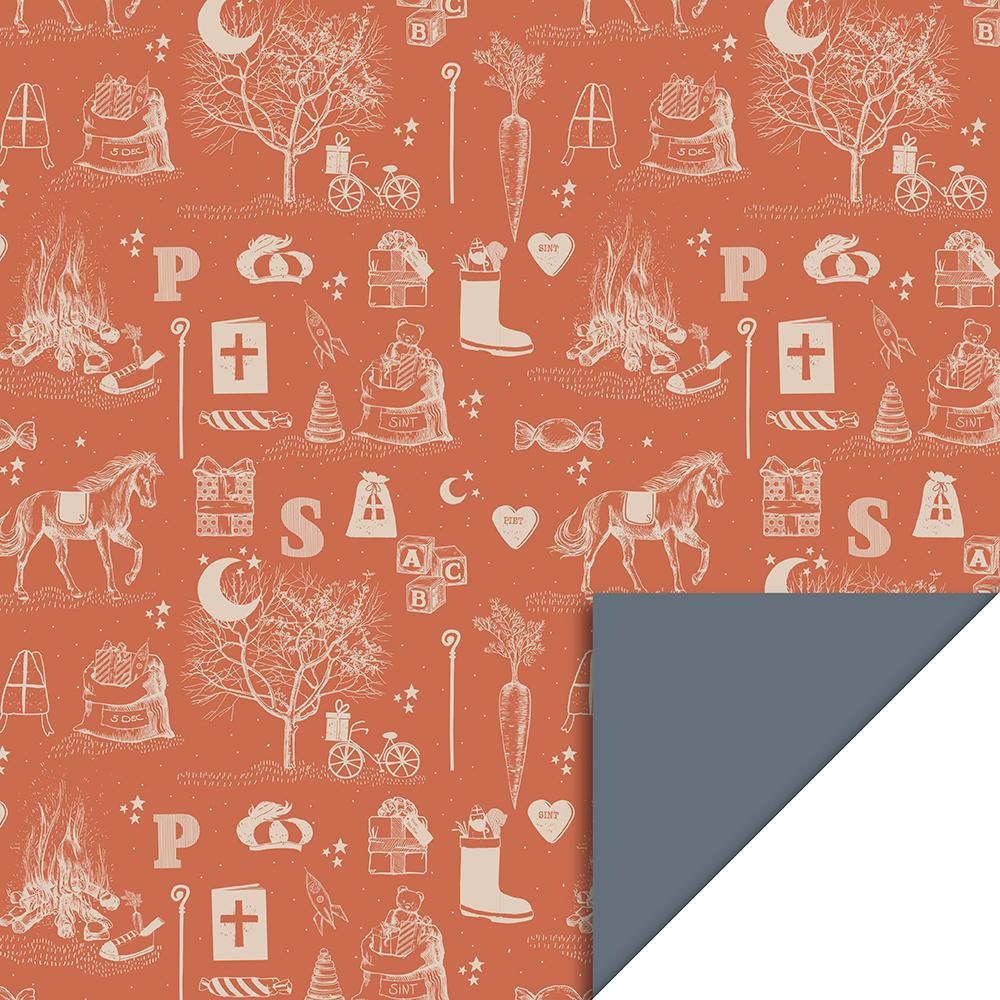 inpakpapier sint vintage ocean blue, inpakpapier sinterklaas, cadeau papier sinterklaas