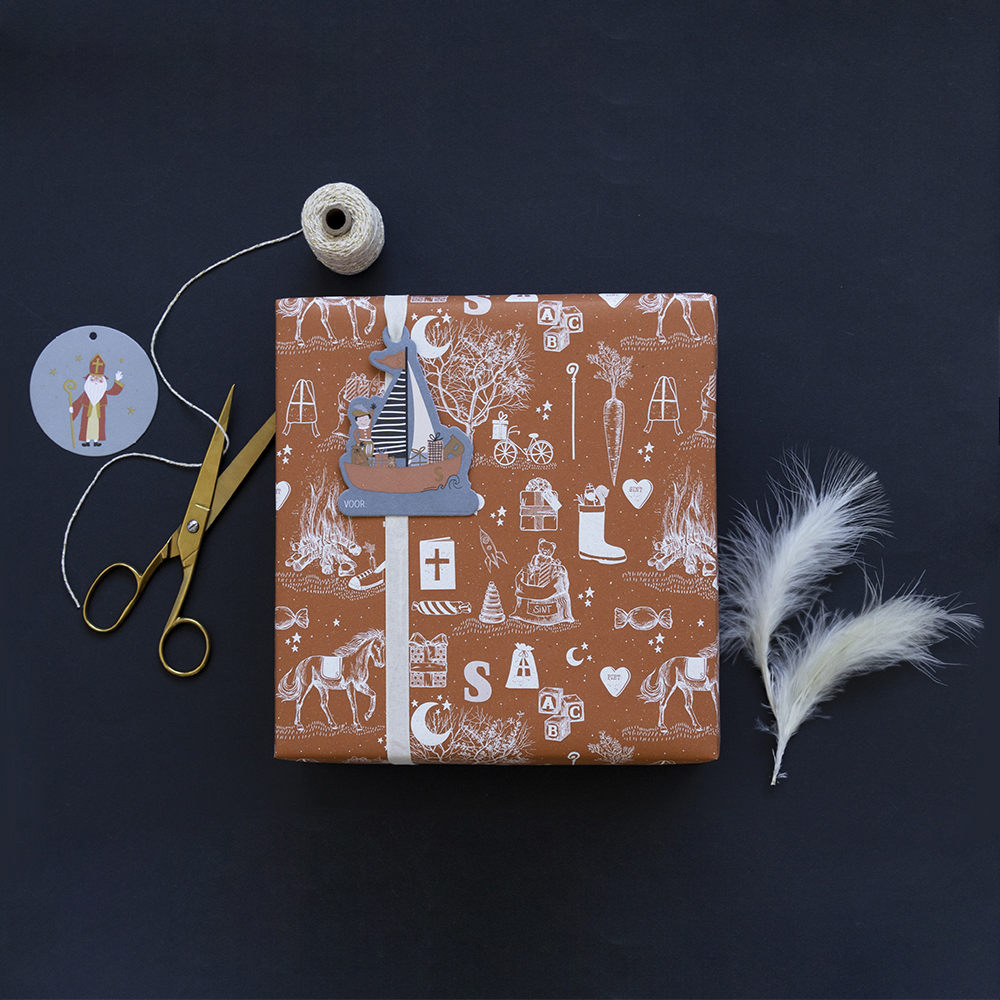 inpakpapier sint vintage, cadeau papier sint vintage, inpakpapier sinterklaas voorbeeld, inpak idee sinterklaas