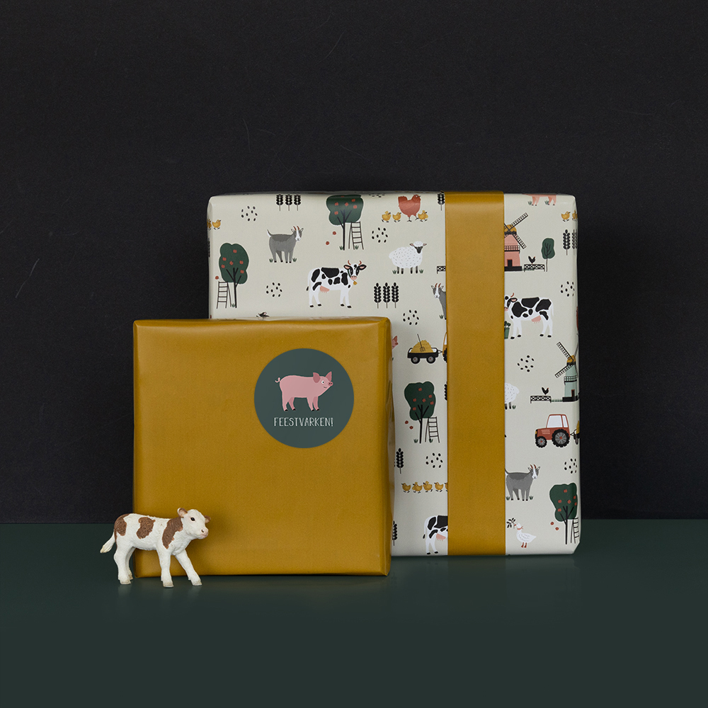 cadeau papier farm retro yellow, inpakpapier boerderij, kadopapier boerderij, cadeau voorbeeld