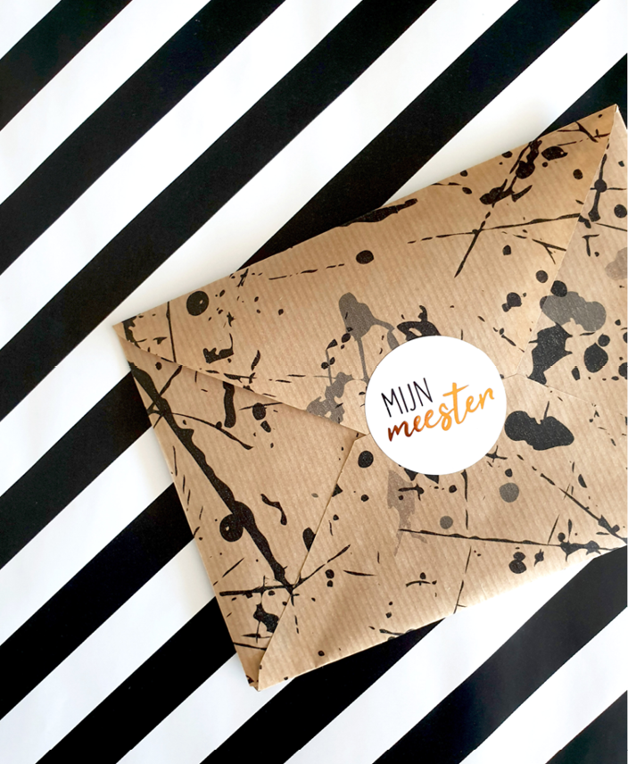 cadeau papier black splash, kadopapier kraft, inpakpapier, inpakken, printje van de week,