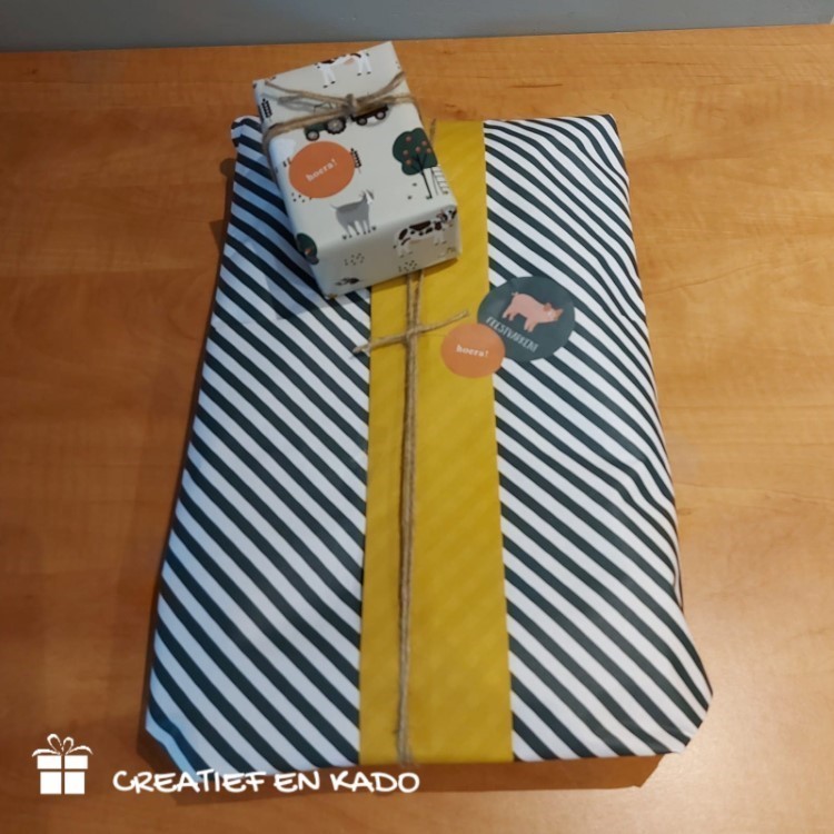 kadopapier boerderij, kadopapier farm retro, inpakpapier diagonal stripe, inpakken, inpakinspiratie