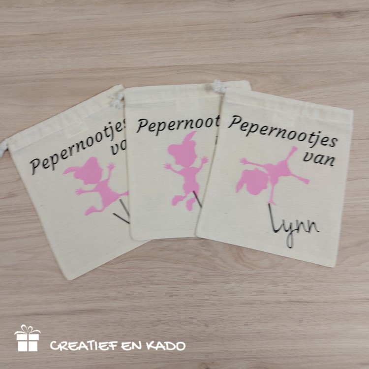 pepernotenzakje met naam, katoenen zakje, Sinterklaas, pietenzakje met naam