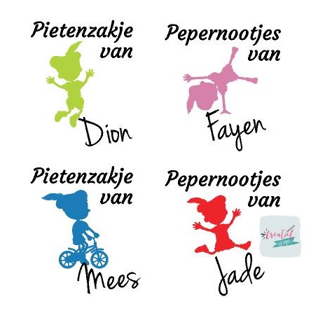 pietenzakje met naam, acrobaat pietjes, pepernootzakje met naam