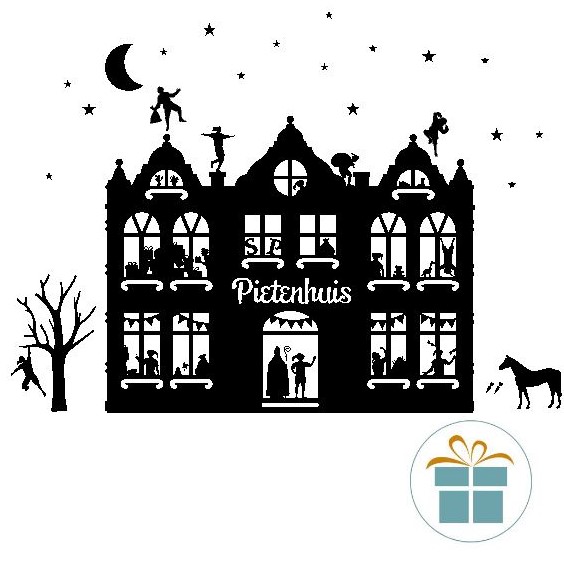 raamsticker pietenhuis, raamsticker sinterklaas